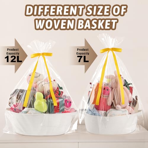 OIAHOMY Small Woven Basket with Gift Bags, Ribbons & DIY Label Card, Baskets for Gifts Empty, Small Rope Basket 12 * 8 * 5...