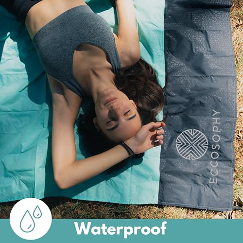 ECCOSOPHY Sand Proof Beach Blanket - Waterproof Picnic Blanket 60x55 Outdoor Compact Pocket Blanket Lightweight Ground Cov...