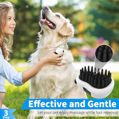 Comotech 3-in-1 Dog Grooming Brush | Adjustable Handle Shampoo Brush & Scrubber for Short & Long Haired Dogs & Cats (Blue ...