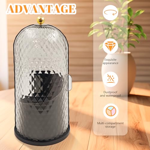 360 Rotating Makeup Brush Holder Organizer With Lid - Multifunctional Toothbrush Holder With Cover For Bathroom Countertop...