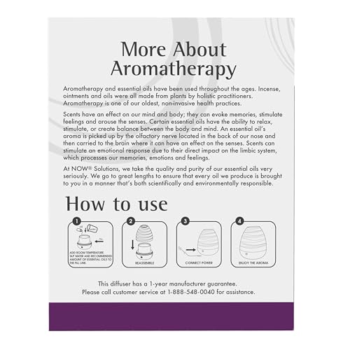 NOW Essential Oils, Ultrasonic USB Aromatherapy Oil Diffuser, Extremely Quiet, Heat Free, and Easy to Clean, Color Changin...