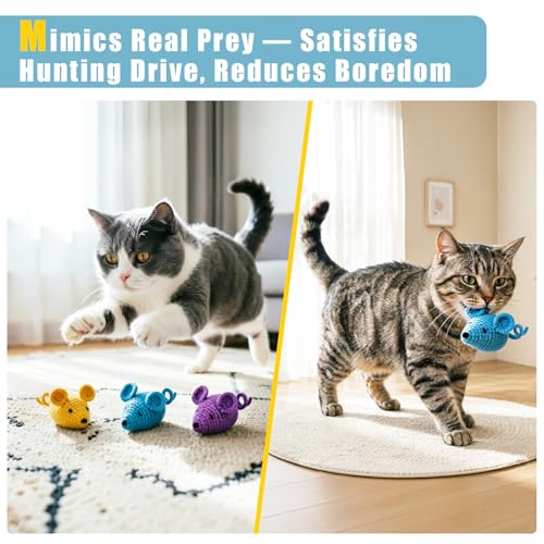 Retro Shaw Catnip Toys Crochet Mice Cat Toys, 3 Pcs Durable Yarn Cat Mouse Toys for Indoor Cats, Stuffed with Natural Catn...