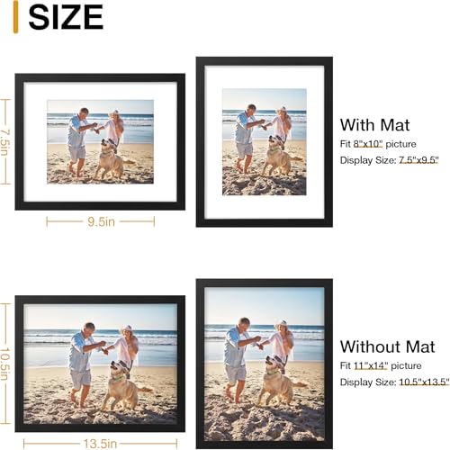 decorUhome 11x14 Picture Frame, Display Pictures 8x10 with Mat or 11x14 without Mat, Wall Mounting Photo Frame, Black, 1 Pack