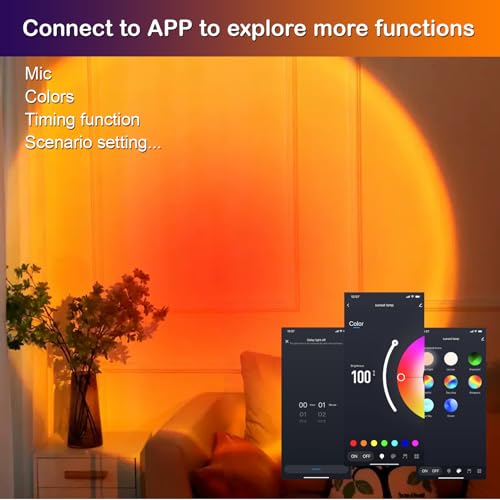 Sunset LED Lamp Projector, 21 Colors Changing App & Remote Control Mood lighting, Music Sync Ambiance Lighting, Sunset Lam...