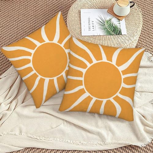 Boho Sun Pillow Covers 16x16 Set of 2, Outdoor Burnt Orange Bohemian Sunset Sunshine Decorative Throw Pillow Covers Linen ...