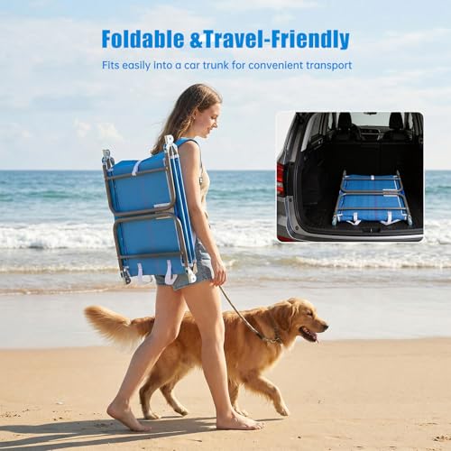 SUNNYFEEL Beach Lounge Chair, Backpack Reclining Beach Chairs Lay Flat, Sun Face Down Tanning Chair, Folding Camping Chair...