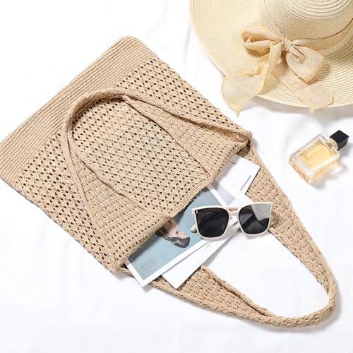 WantGor Crochet Bags, Beach Mesh Tote Bag Womens Shoulder Shopping Handbag Casual Travel Totes Bag Foldable Hobo Bags