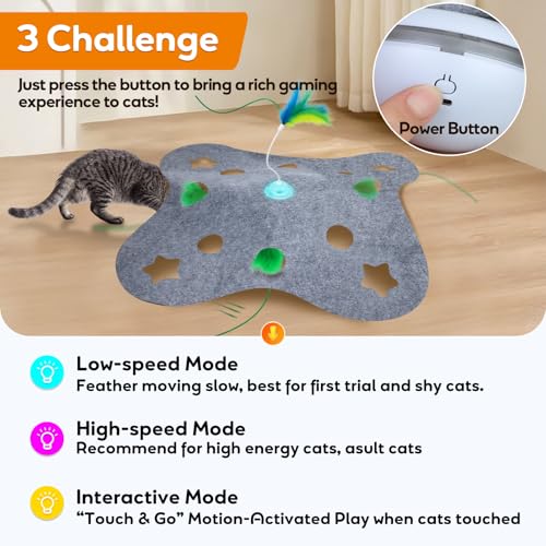 Giociv Interactive Cat Toys for Indoor Cats Exercise Toys Spin Feather Wand Tumbler Base, Touch Activate Mode Peek-A-Boo F...