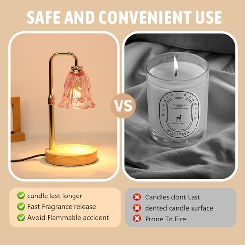 Candle Warmer Lamp with Timer Electric Adjustable Height Candle Warmer Dimmable Wax Warmer Lamp Jar Candles with 2 Bulbs f...