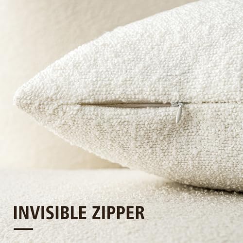 Foindtower Decorative Textured Boucle Throw Pillow Covers Accent Solid Pillow Cases Neutral Long Body Lumbar Couch Cushion...
