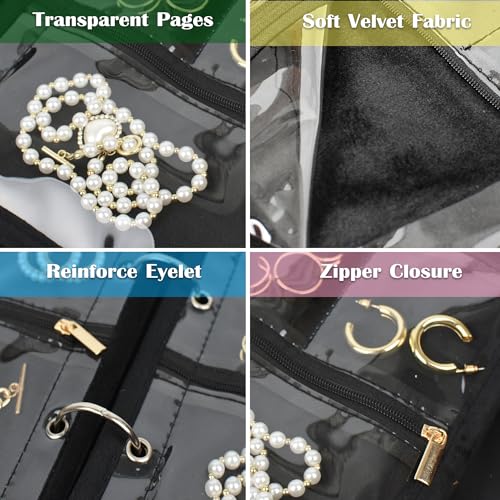 LingLingo Travel Jewelry Organizer Case,Jewelry Bags Jewelry Storage Book Binder with Clear Zipper Velvet Pouch for Travel...