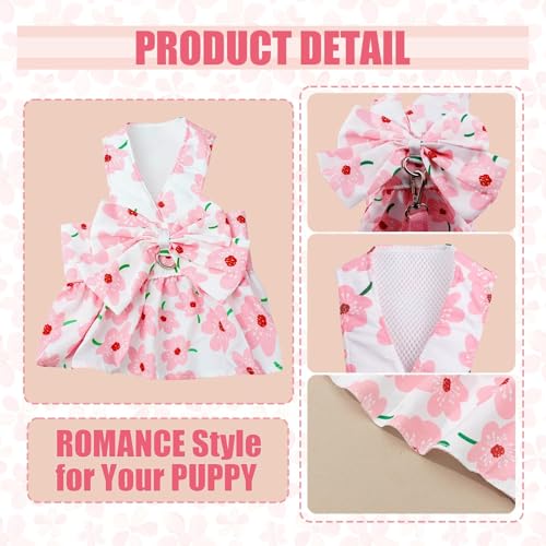 Dog Dress Bowknot Harness Leash Set for Small Girl Dogs Pink Floral Dog Cat Clothes Cute Puppy Outfits Pet Clothes Spring ...