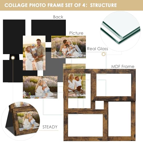 DUENPY 4x6 Collage Picture Frame Tempered Glass Front, Displays Four 4x6 Photo, Family Photo Collage Frame, Wall Decor Wal...