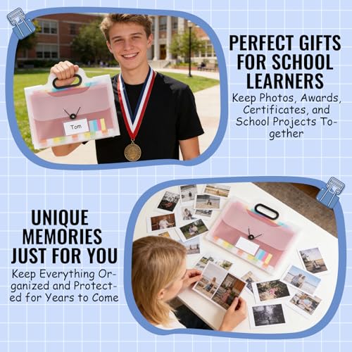 School Memory Box School Years Organizer Kit with 30 Writable Sheets Memory Book Photo Album Keepsake Box for Storing Memo...