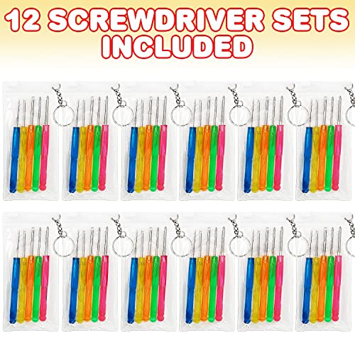 ArtCreativity 5 PC Mini Screwdriver Keychain Set, Pack of 12, Set Includes 5 Screw Drivers and Portable Pouch, Cool Birthd...