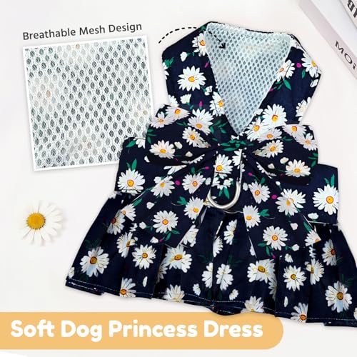 BAEJMJK Dog Dress Bowknot Harness Leash Set for Small Dogs Cats Daisy Floral Girl Dog Dresses Cute Puppy Princess Clothes ...
