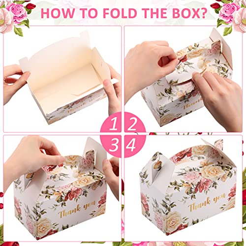 Xinnun 50 Pcs Thank You Treat Boxes Floral Design Gift Boxes Flower Gable Boxes Wedding Party Favor Boxes for Tea Party