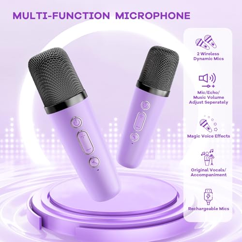 YLL Karaoke Machine for Kids, Portable Mini Speaker with 2 Wireless Microphones, TOP Kids Gifts for Girls Ages 3, 4, 5, 6,...