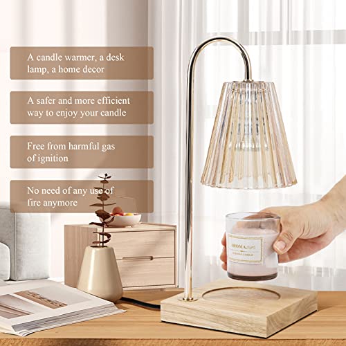 LOTKEY Candle Warmer Lamp, Dimmable Candle Warmer with Timer 2 Bulbs Wood Base Electric Candle Lamp Compatible with Jar Ca...