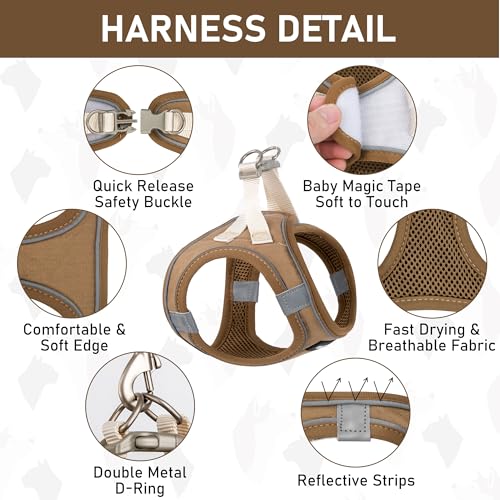 GAMUDA Small Pet Harness Collar and Leash Set, Step in No Chock No Pull Linen Fabric Soft Mesh Dog Vest Harnesses Reflecti...