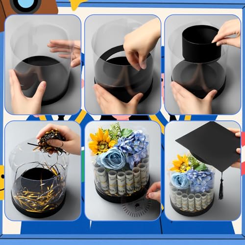 Lerheedi 4 Set Graduation Cap Flower Gift Boxes Class of 2026 Graduation Centerpiece Gift Box Candy Money Holders Box with...