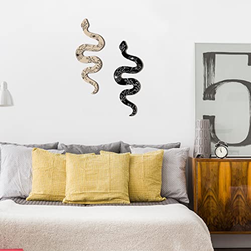 Gerrii Set of 2 Earthy Room Decor Wall Art Boho Witchy Wooden Snake Decor Natural Aesthetic Wall Hanging Boho Art for Apar...