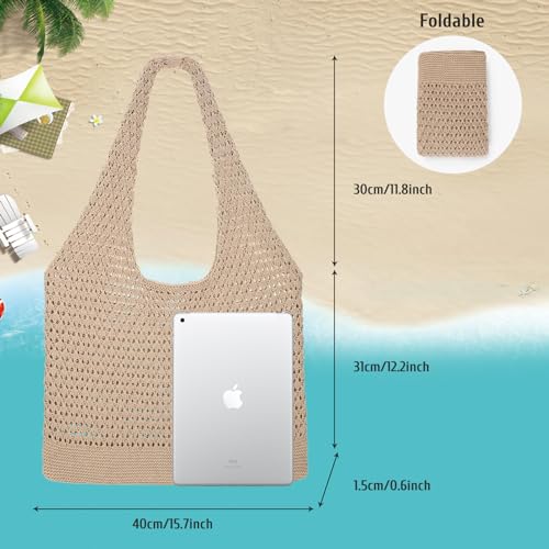XZQTIVE Crochet Tote Bag for Women Mesh Beach bag for Summer Vacation Aesthetic Hobo Knit Shoulder Bag