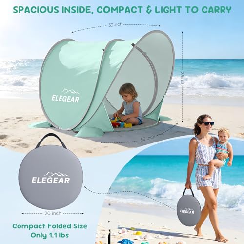 Elegear Pop Up Baby Beach Tent with Mini Canopy, CumbreX™ UPF 50+ UV Protection Baby Tent Sun Shelter, 1S Setup Portable B...