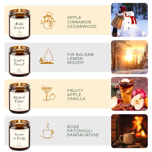4 Pack Candles for Home Scented, 28oz Soy Candle Set, Scented Candles with Apple Cinnamon, Fir Balsam, Mulled Cider, Sanda...