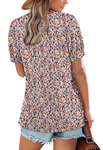 Zwurew Women's Summer Casual Puff Short Sleeve T-Shirts Square Neck Pleated Flowy Trendy Tunic Tops for Leggings S-2XL