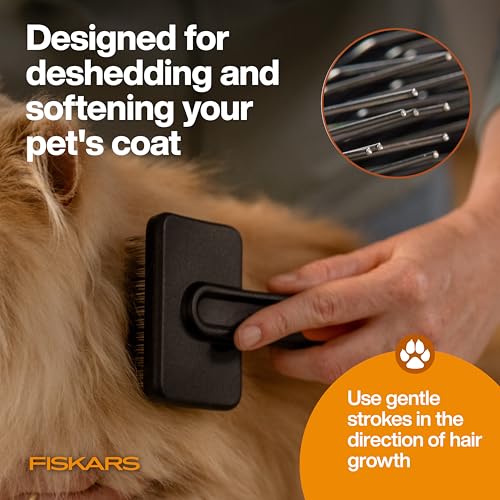 Fiskars Pet, Cat and Dog Brush, Fine Bristles & SoftGrip Handle for Gentle Grooming and Deshedding, Cat and Dog Supplies, ...