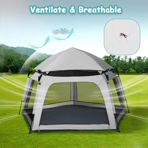 Funsland Baby Playpen Pop-up Tent - Outdoor & Indoor Play Tent for Beach with Canopy Travel Bag Portable Play Yard for Bab...