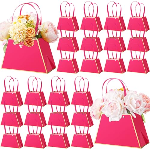 Noveread 24 Pcs Mother's Day Floral Gift Bags Bulk Portable Flower Bouquet Wrapping Paper Bag with Handle Waterproof Flori...