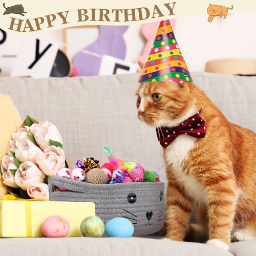 Zopeal 58 Pcs Mother’s Day Cat Storage Basket Gift Toys Set, Colorful Flashing Balls Pet Bell Crinkle Balls Spring Toys At...