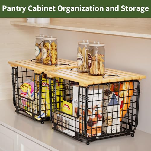 Wire Storage Basket for Kitchen Pantry: GGIU Stackable Kitchen Counter Organizers - Wire Organizing Bin for Produce Vegeta...
