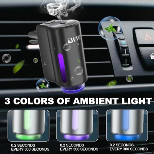 Car Air Freshener Diffuser, Portable Intelligent Car Aroma Diffuser with 3 Adjustable Modes, Rechargeable Car Aromatherapy...