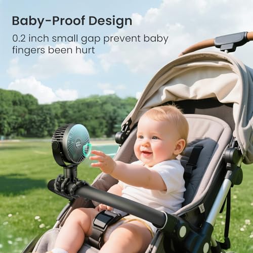Portable Stroller Fan, 4000mAh Rechargeable Clip on Baby Fan 25H Battery Life, Head Detachable 360° Rotate Mini Fans, 4 Sp...