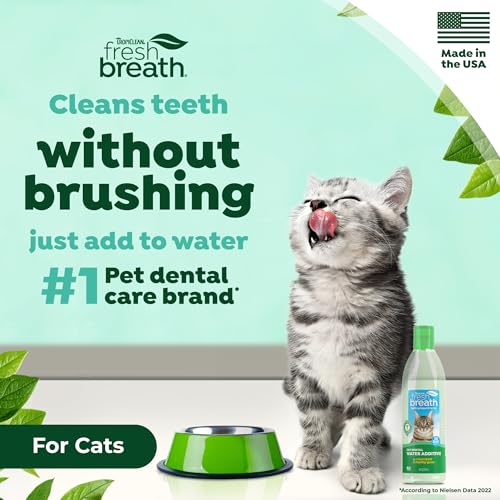 TropiClean Fresh Breath Oral Care Water Additive for Cats, 8oz - Dental Health Solution - Cat Breath Freshener - Plaque & ...
