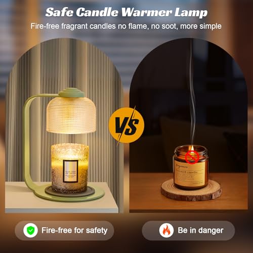 Shang Chiang Candle Warmer Lamp with Clear Glass Globe and Timer & Dimmable Light - Jar Candle Melter Green Minimalist Met...