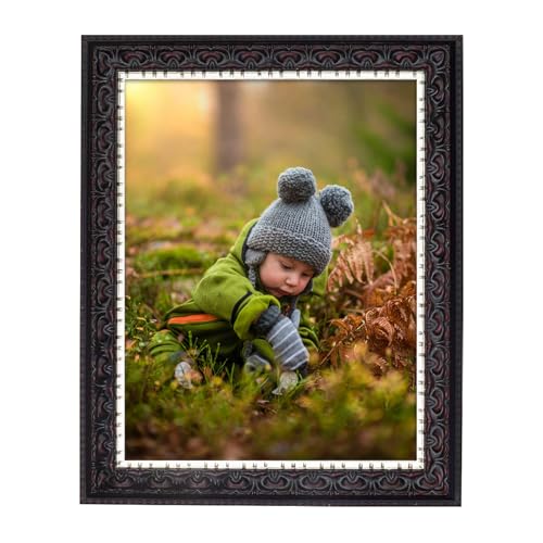 Golden State Art 8.5x11 Photo Frame - Ornate Design Black with Silver and Burgundy - Wall Hanging or Tabletop - Real Glass...