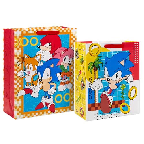 Hallmark Sonic the Hedgehog Gift Bags for Kids, Gamers (2 Bags: 1 Large 13", 1 Extra Large 15") for Birthdays, Back to Sch...