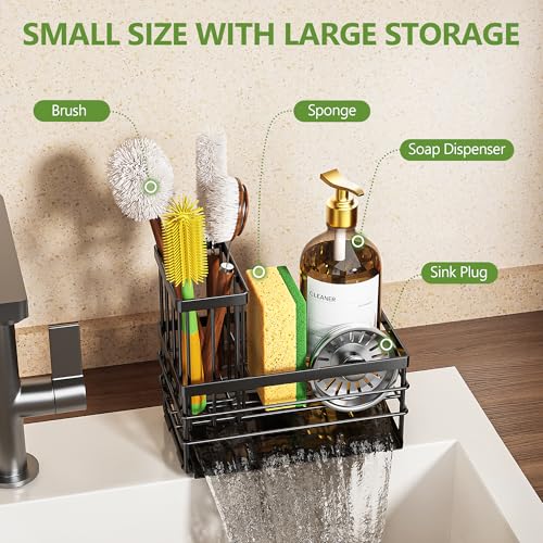 Cisily Sink Caddy Sponge Holder for Kitchen with Brush Holder and Stainless Steel Self Drain Tray, Rustproof Kitchen Sink ...