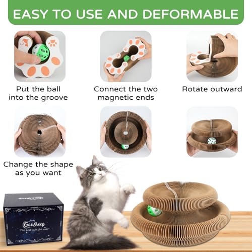 Goosheep 1 Pack Cat Scratcher Kitty Curls Accordion Cat Toys for Indoor Cats Cardboard Cat Scratching Board Ball Scratcher...