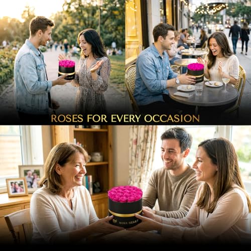 Moss Heart 20 Mini Preserved Roses, Round Luxury Gift Box, Real Forever Roses Last 1+ Year, Premium Romantic Gift for Wome...
