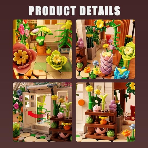 TYCOLE Flower House Building Set with Lights, Garden House Building Toy Kits Compatible with Trend, Creative Greenhouse Pl...