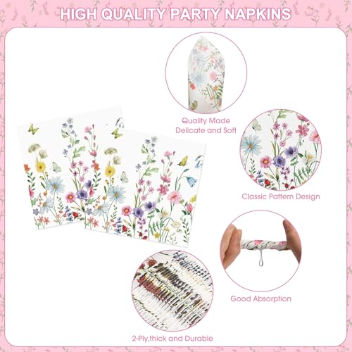 170 Pcs Spring Flower Birthday Party Decorations Sets, Includes Happy Birthday Banner, Floral Plates, Napkins, Cups, Plast...