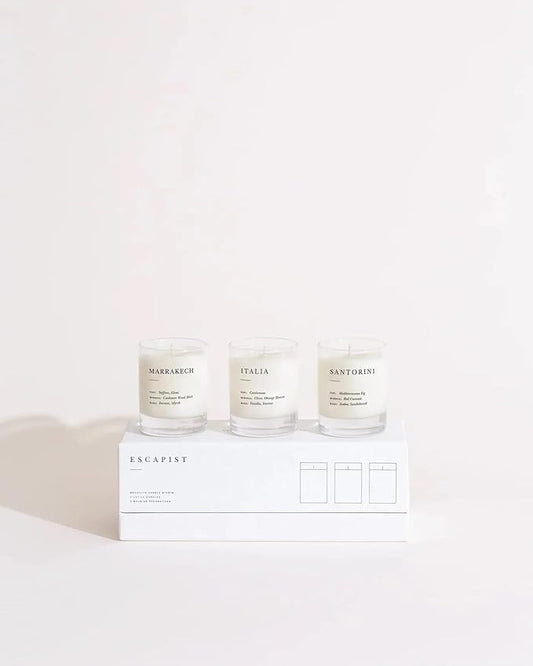 Brooklyn Candle Studio Mini Candle Gift Set – Set of 3 Hand-Poured 3 oz Soy Votive Candles (Earthy + Warm Santorini/Itali...