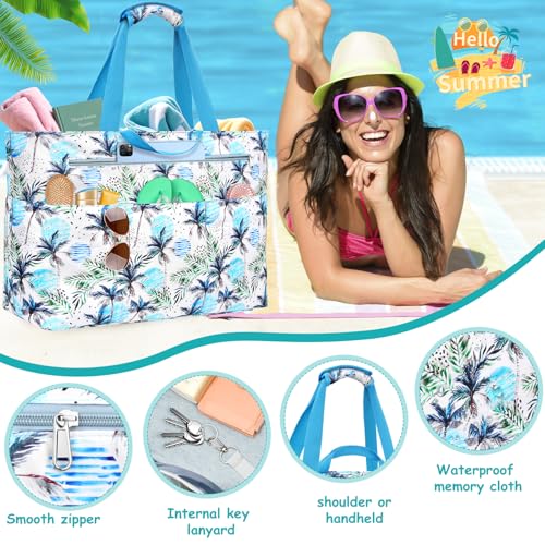ZENTREON Extra Large Beach Bags for Women, Waterproof Beach Tote Bag with Zipper and Wet Pocket, Foldable Swim Pool Bag