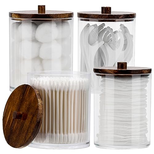 Tbestmax 4 Pack Qtip Holder Dispenser Cotton Ball, Cotton Swab, Floss - 12oz, 10 oz Clear Plastic Apothecary Jars for Bath...