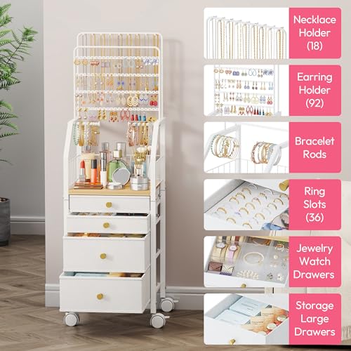 SWTYMIKI Large Jewelry Organizer Stand - Multifunctional Rack Tower for Necklace, Earring, Ring & Bracelet Display - Movea...